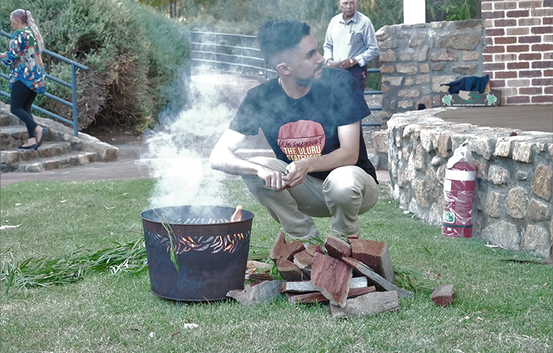 Emerging Elder Brad Vitale performs a Smoking Ceremony at the Welcome Function