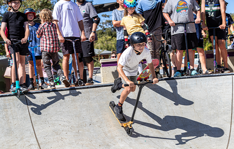 The Harvey Skatepark is great for skating, biking and scooting