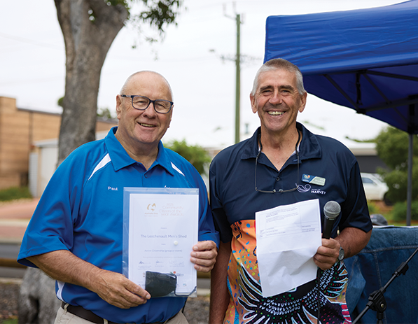 Leschenault Men's Shed earned the 2025 Active Citizenship Award for Groups or Events. The award was presented by Deputy Shire President Cr John Bromham.