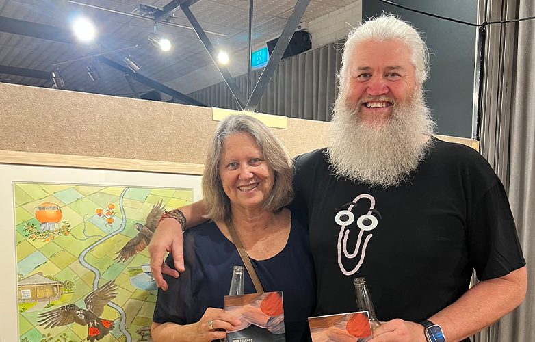 Sally Bell and Duncan Booth with artwork Korijekup Dreams