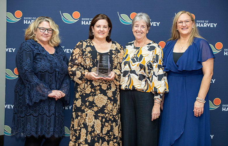 Shire President Michelle Campbell with the Welsh sisters, who are recieving the Freeman of the Shire title on behalf of Peter Monagle OAM