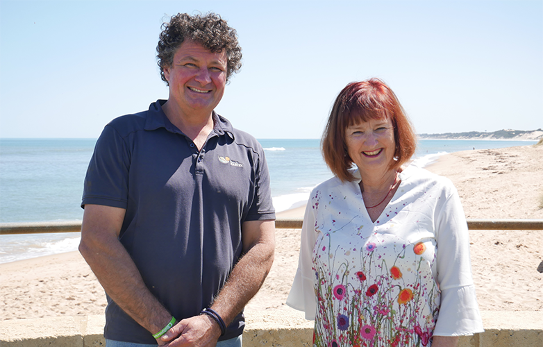 Shire of Harvey President Cr Paul Gillett with Binningup Community Garden's Sue Della