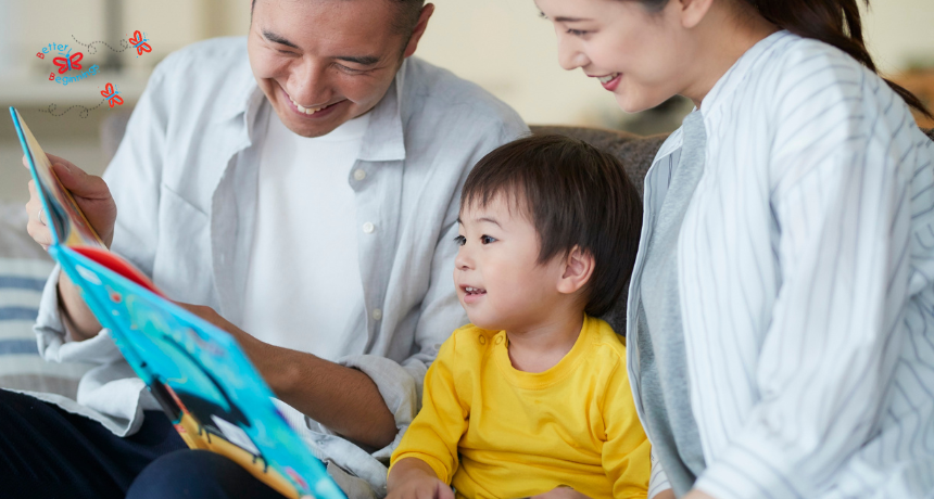 parents reading to toddler