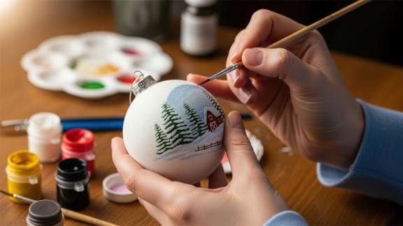 a person painting a christmas bauble